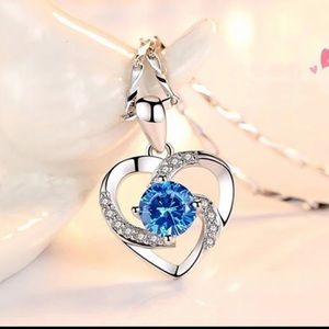 [925 Silver] Sapphire and Diamond Heart Necklace